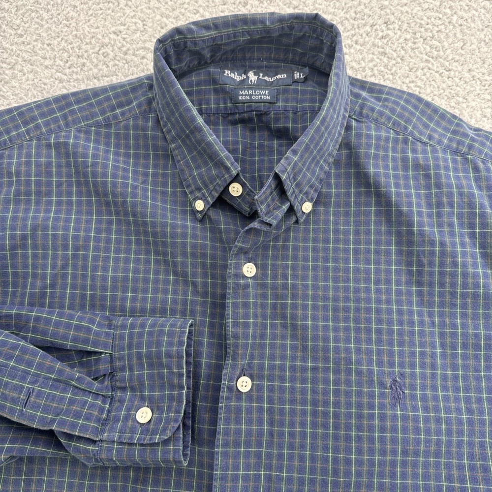Polo Ralph Lauren Dress Shirt Mens Large Blue Marlowe Cotton Button Up Classic